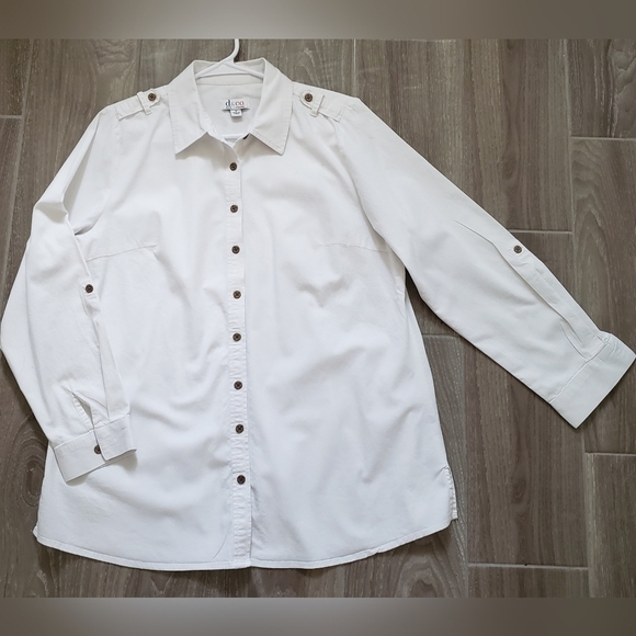 DENIM&CO TUNIC SHIRT WHITE SZ M-L - Picture 5 of 10